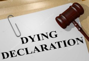 3D illustration of "DYING DECLARATION" title on legal document