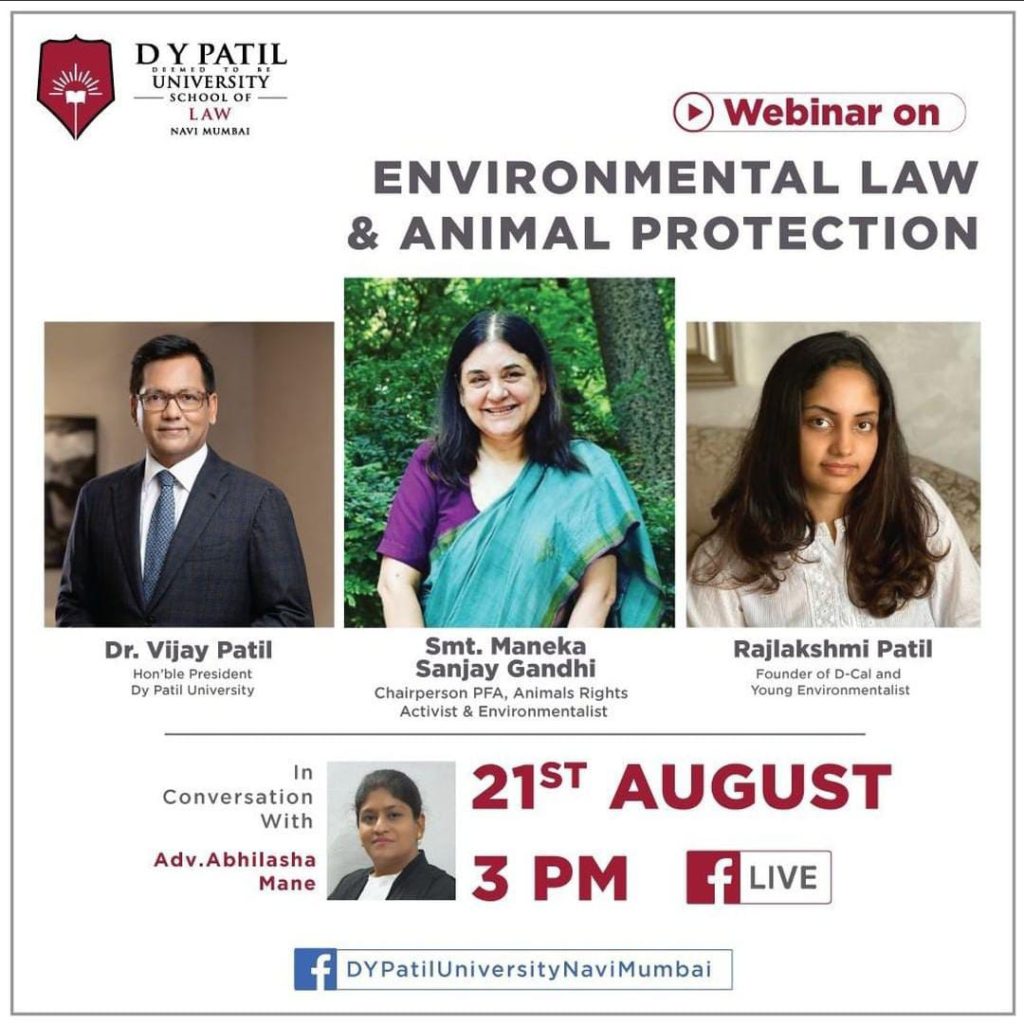 Online Webinar on Environmental Laws and Animal Protection by DY Patil  University School of Law [21st Aug, 3 PM] - LawOF